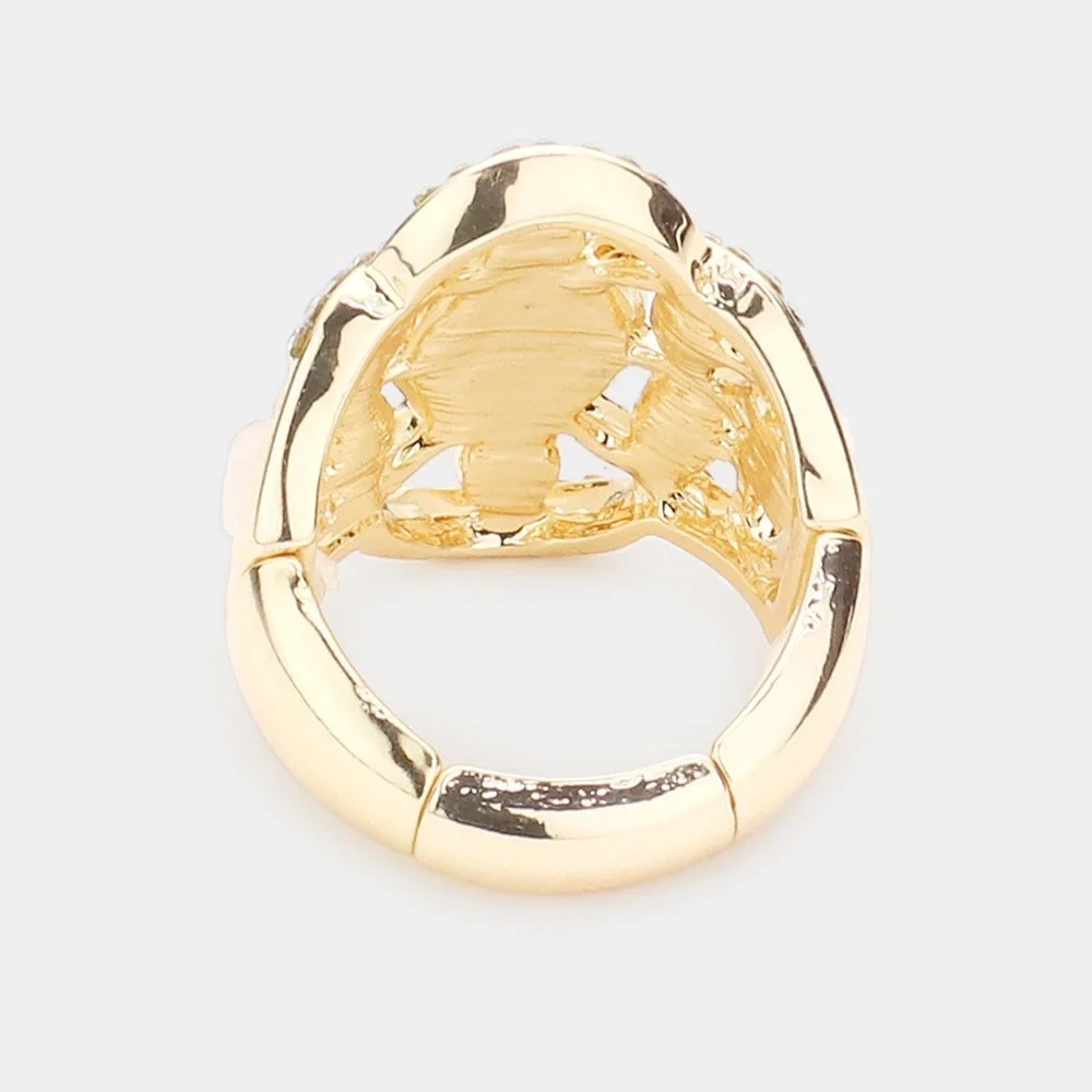 Gold & Black Oval Stone Embellished Stretch Ring